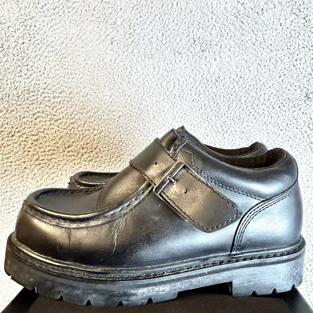 Vtg Y2k Lugz NY Boots Mens Size 5 Women's 6.5 Black Leather Strap Buckle Chunky